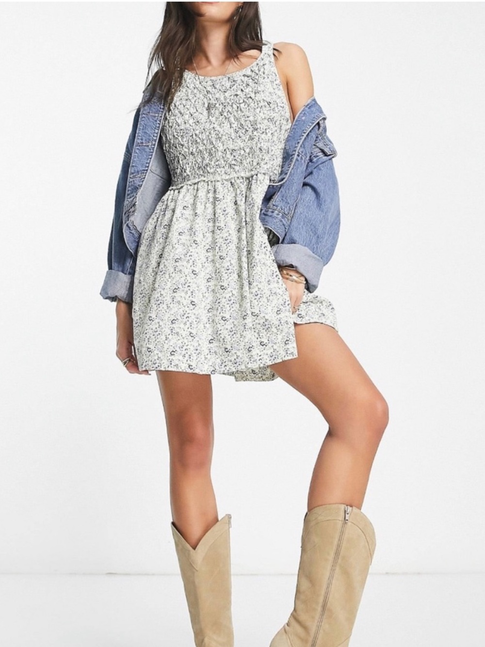Free People Women's Petunia Mini Dress, Tea Combo, Floral NWT